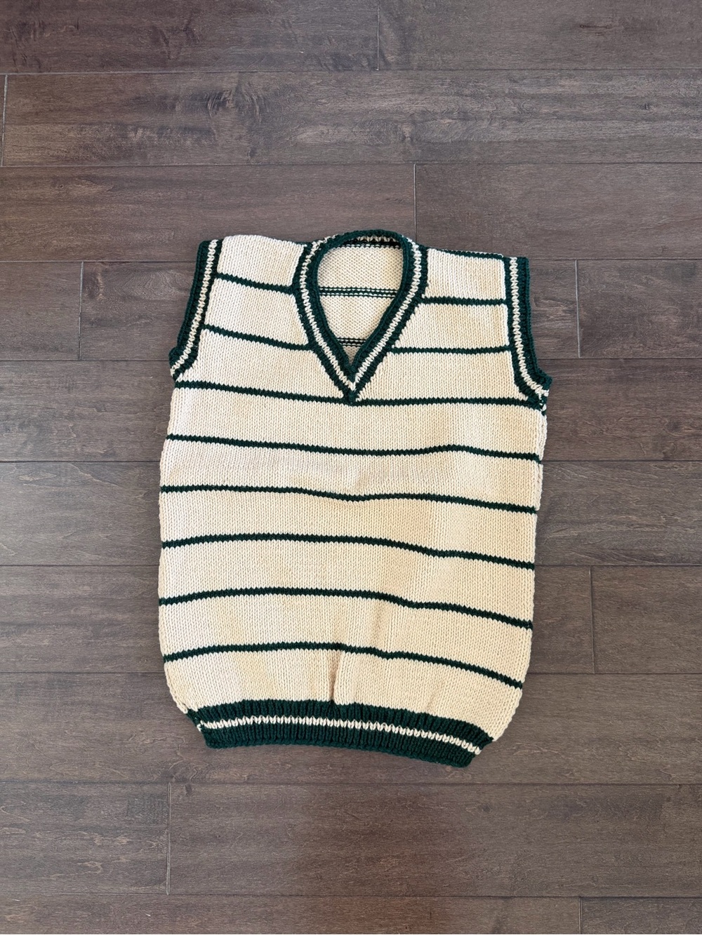 Cream and Dark Green Striped Knit Vest for Kids